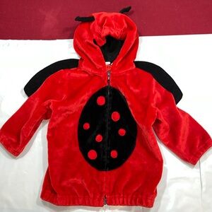 Ladybug Costume toddler zip up fleece hooded bug head RED jacket BLACK wings 18m